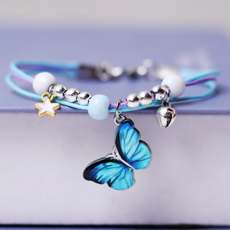 Brazalete con mariposa colgante separador con Perla azul para mujer y niña, PULSERAS CON ABALORIOS de estrellas, cadena para la muñeca, cadena ajustable con cierre de langosta