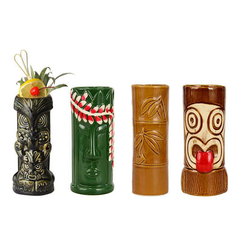 Copa Tiki Hawaiana para bebidas frías, estatua traviesa con cabeza de león para cóctel, vaso de cerámica para vino, Tiki, 425-600ml