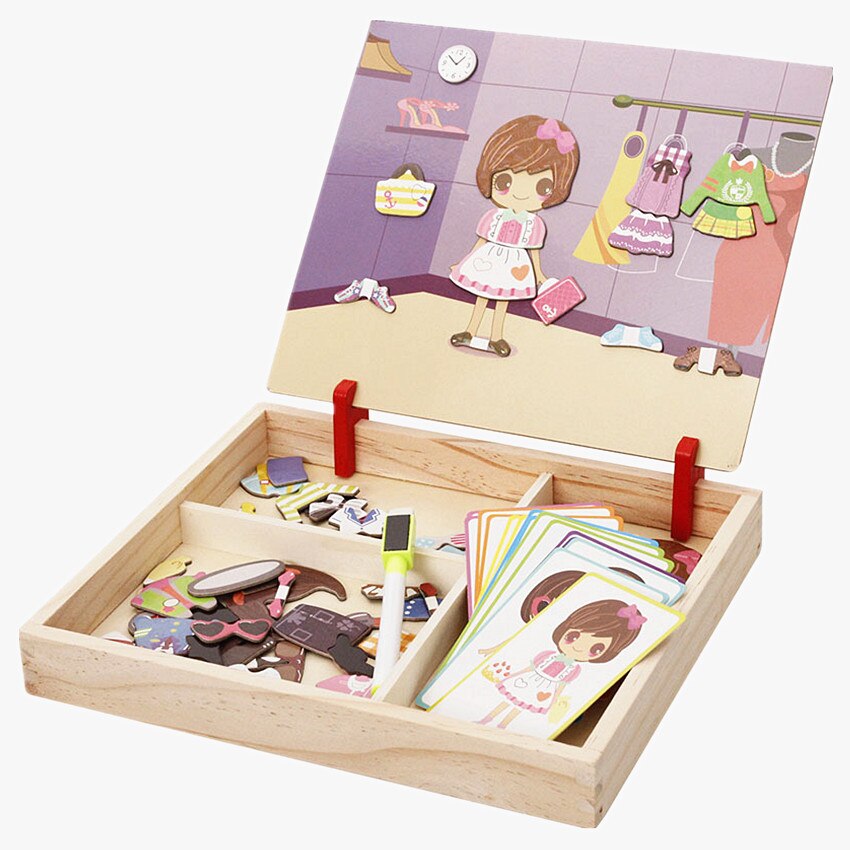 Meisjes Dressing Jigsaw Educatief Speelgoed Wodden Puzzels Prinses Puzzel Tekentafel Magnetische Puzzels