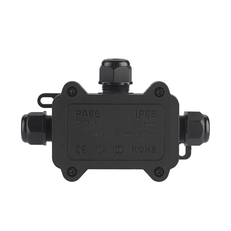 IP68 Outdoor Waterproof Junction Box – Black, 3 Way Mini Connector Box with PC Plastic and Terminal, for Buried Wires