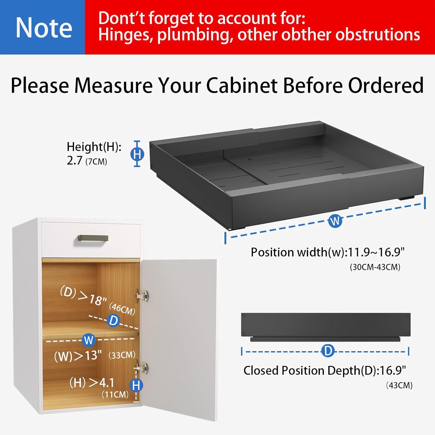 Organizador de gabinete extraíble expandible: estantes deslizantes profundos para gabinetes de cocina, despensa, baño