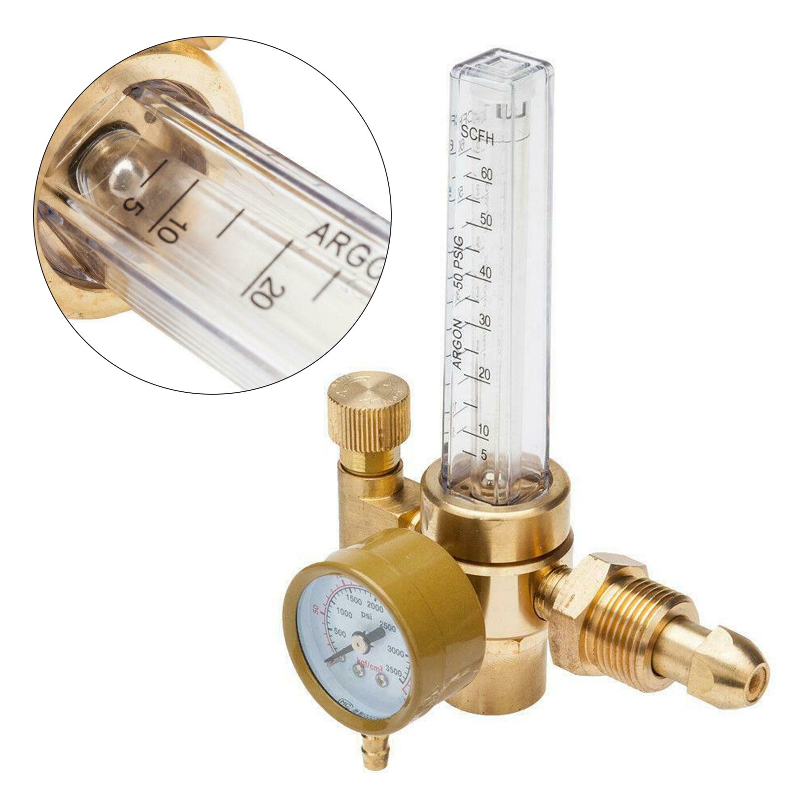 Argon Regulator Pressure Reducer 0-25LPM Flow Meter Regulator Mig Tig Flowmeter 3500PSI Gauge