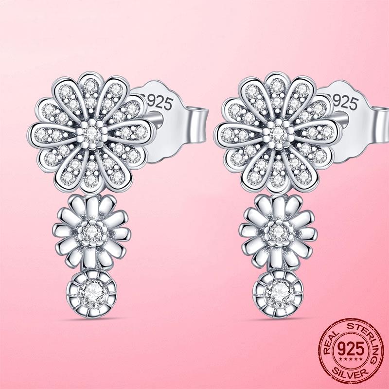 2022 Silber 925 Pflastern Daisy Blume Aussage Bolzen Ohrringe Für Frauen Silber 925 Schmuck Für Freundin Frau: PTE007