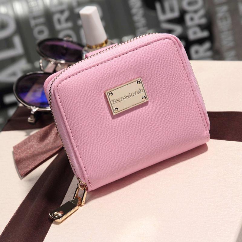 Portefeuille pour femmes, portefeuille court à la portefeuille en cuir synthétique polyuréthane, solide, avec porte-monnaie, porte-monnaie à deux volets: Pink