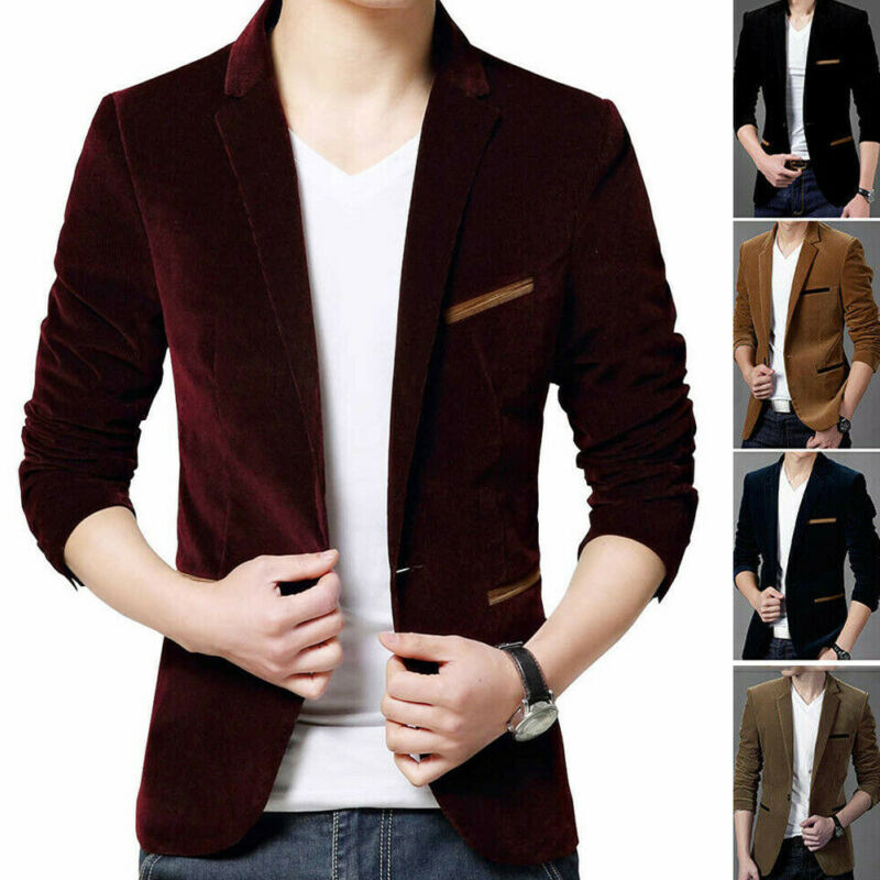 Fløyel menns formell dress blazer frakk business casual en knapp slim fit jakke topper