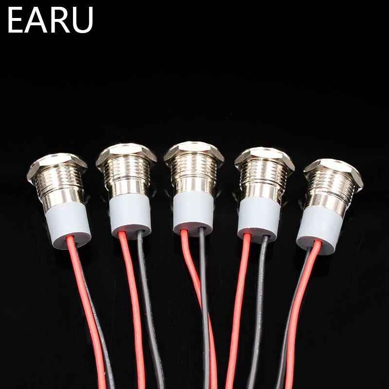 12mm Waterproof IP67 LED Metal Warning Indicator Light Signal Lamp Pilot + Wire 3V 5V 6V 12V 24V 110V 220v Red Yellow Blue Green