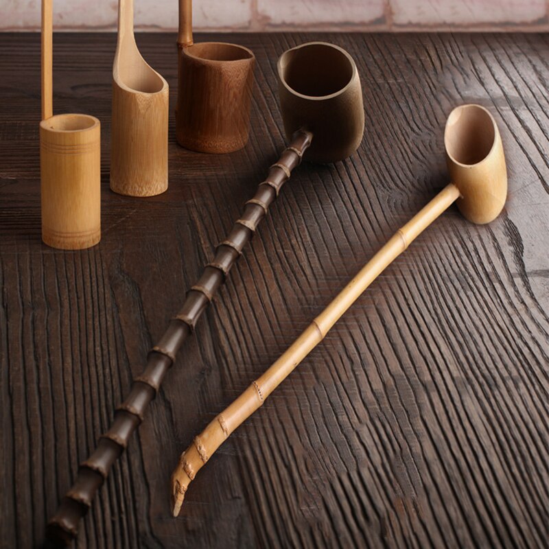 Cuillère à eau de racine de bambou à Long manche, outils de cuisine carbonisés, vaisselle de table, ustensiles de cuisine pour thé Kung Fu outils à thé