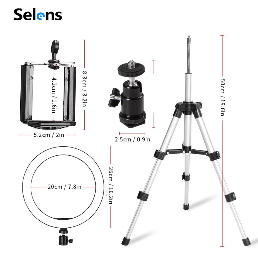 Selens LED anneau lumière 26cm Dimmable vidéo en direct Studio éclairage lampe ronde Youtuber Facebook avec 2m trépied support: ringlight kit