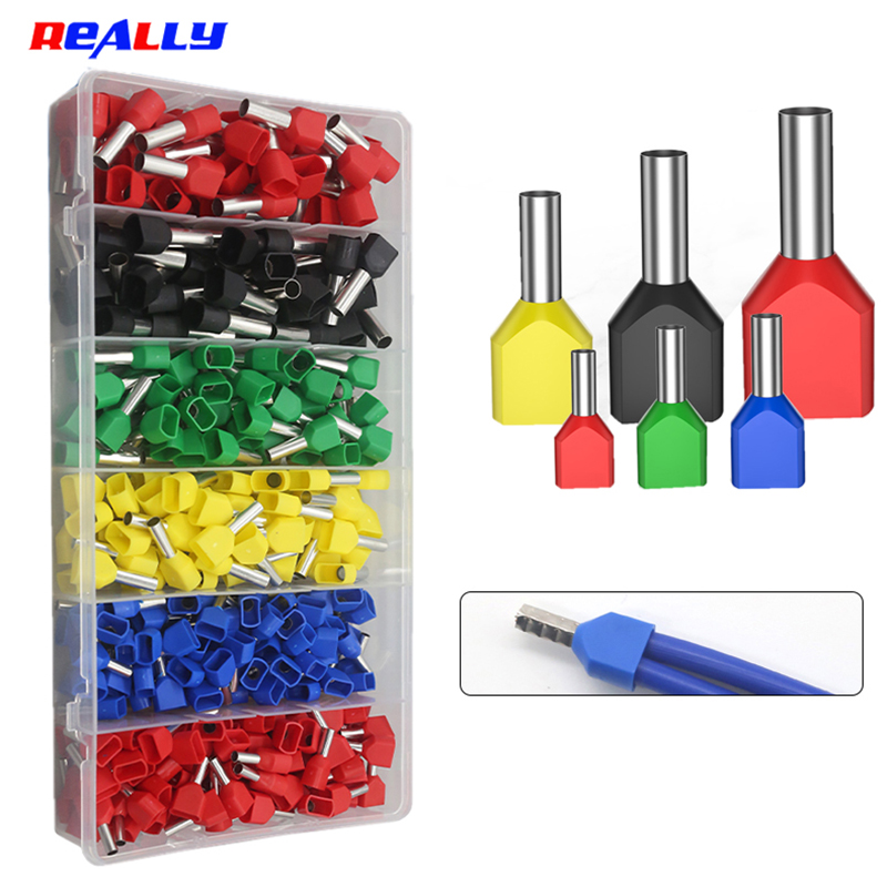 130/380/600 pièces TE type de tube à double fil terminal pré-isolé type de broche européenne terminal pressé à froid type de broche extrémité de tube en cuivre