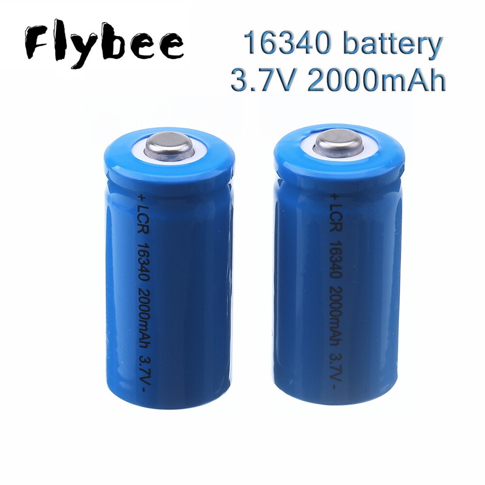 16340 Battery 3.7V 2000mAh Lithium Rechargeable Li-ion Cell For CR123A, CR17345, K123A, VL123A, DL123A, 5018LC, SF123A, EL123AP