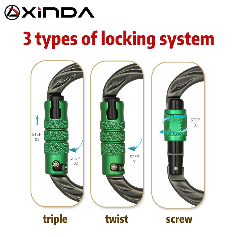 XINDA Outdoor O-shape carabiner 24kN 7075 aluminum oval hook rock climbing auto locking screw gate carabiner