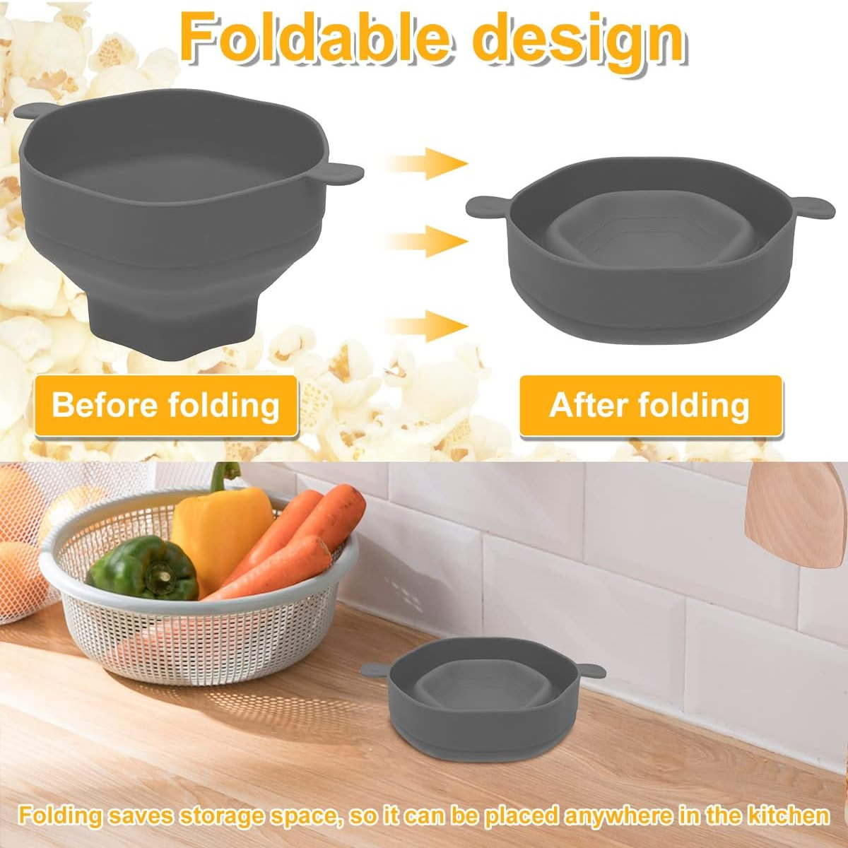 Cuenco de palomitas de maíz de silicona, horno microondas, máquina de palomitas de maíz con tapa, Popper plegable, soporte de cubo familiar, herramientas de cocina para hornear