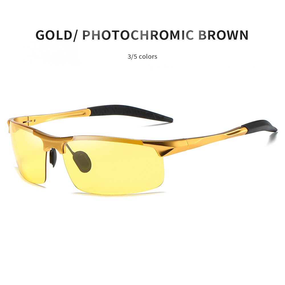 Herre aluminiums sports polariserede fotokromiske briller til kørsel dag nattsyn anti blænding gul til brun overgangs linse 5933: Guldgulbrun