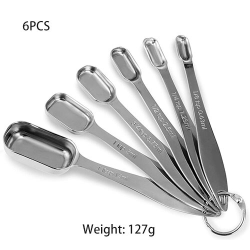 Cucharas medidoras de acero inoxidable juego de cucharas de Metal utensilios de repostería accesorios para hornear utensilios para casa cuchara medidora acero inoxidable cucharas de cocina cosas para el hogar y cocina: 6PCS