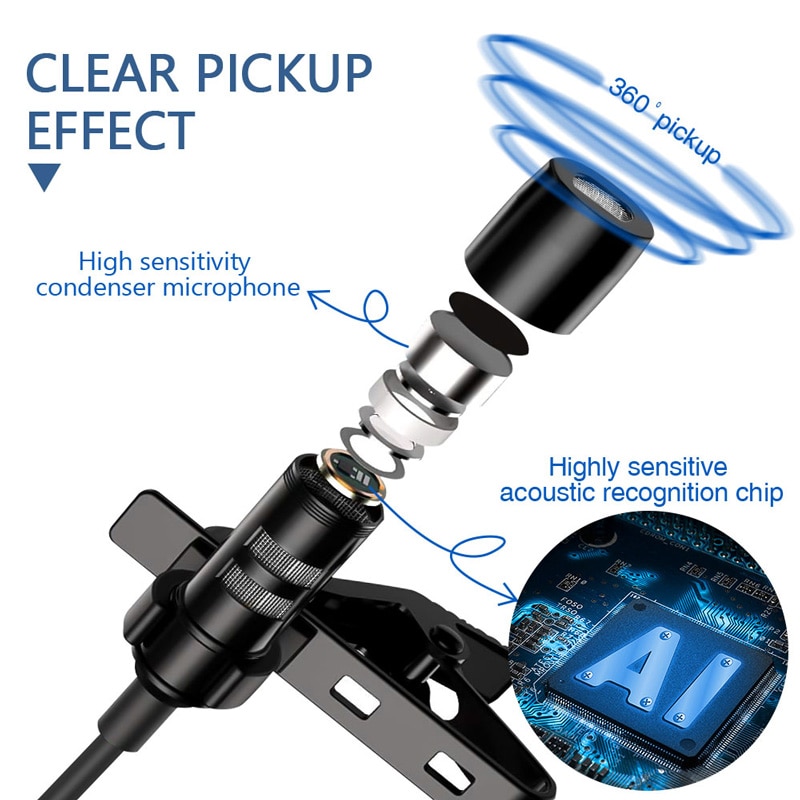 Mini usb microfoon revers lavalier pc / telefoon / camera microfoon draagbare externe knoopsgatmicrofoons voor iphone laptop computer