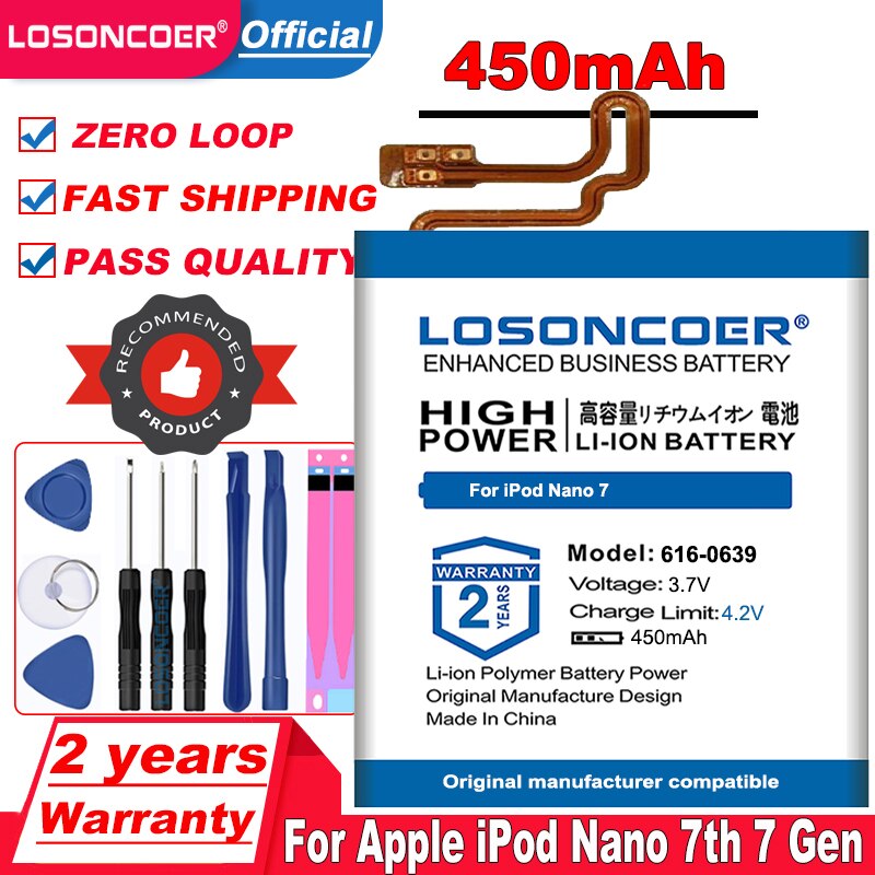 Losoncoer 450Mah 616-0639 616-0640 Batterij Voor Apple Ipod Nano 7 7th Gen Batterijen A1446 MP3 MP4 Batterij MB903LL/Een