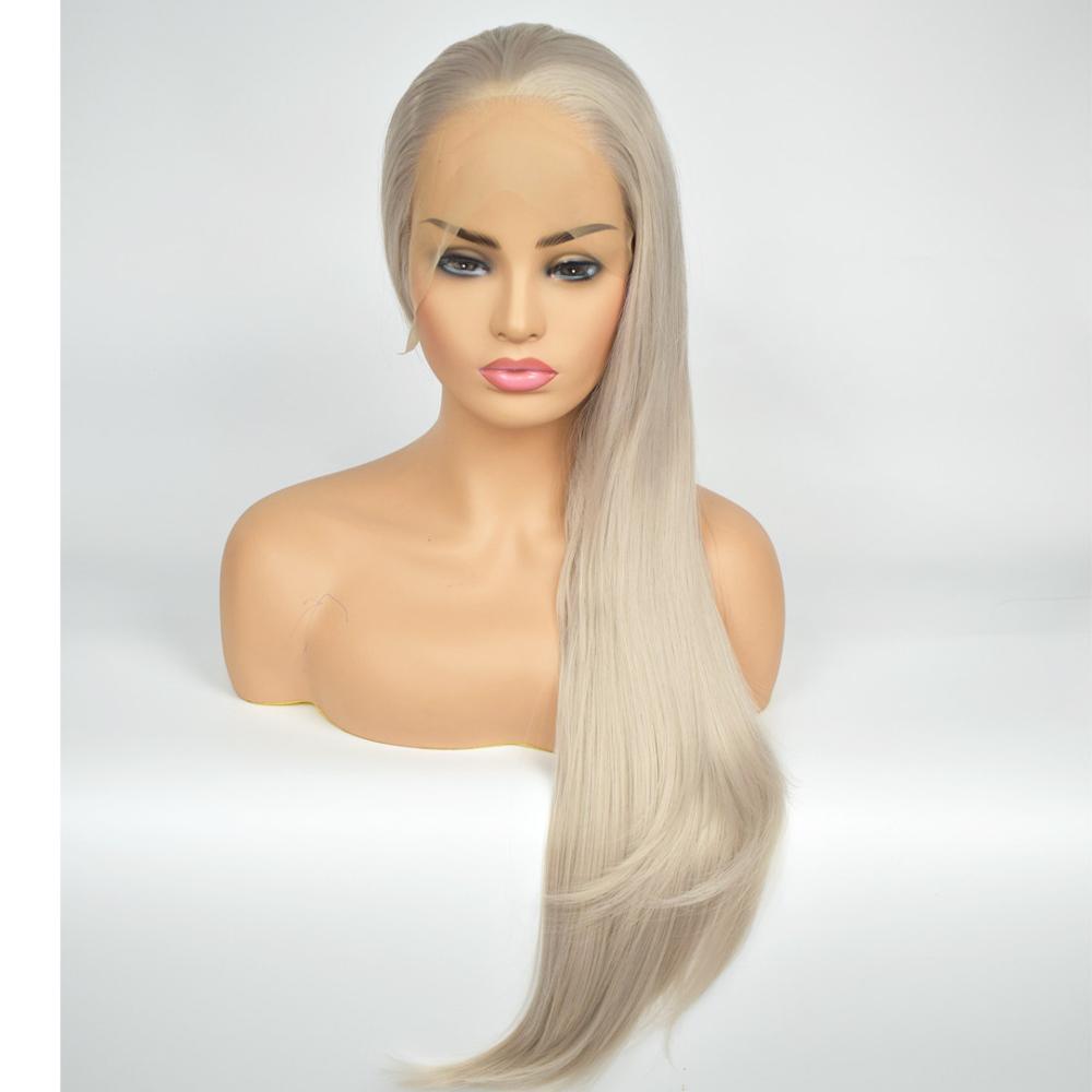 Fantasy skønhed håndbundet blond lang lige høj temperatur fiber varmebestandig limfri syntetisk front blonde paryk til kvinder