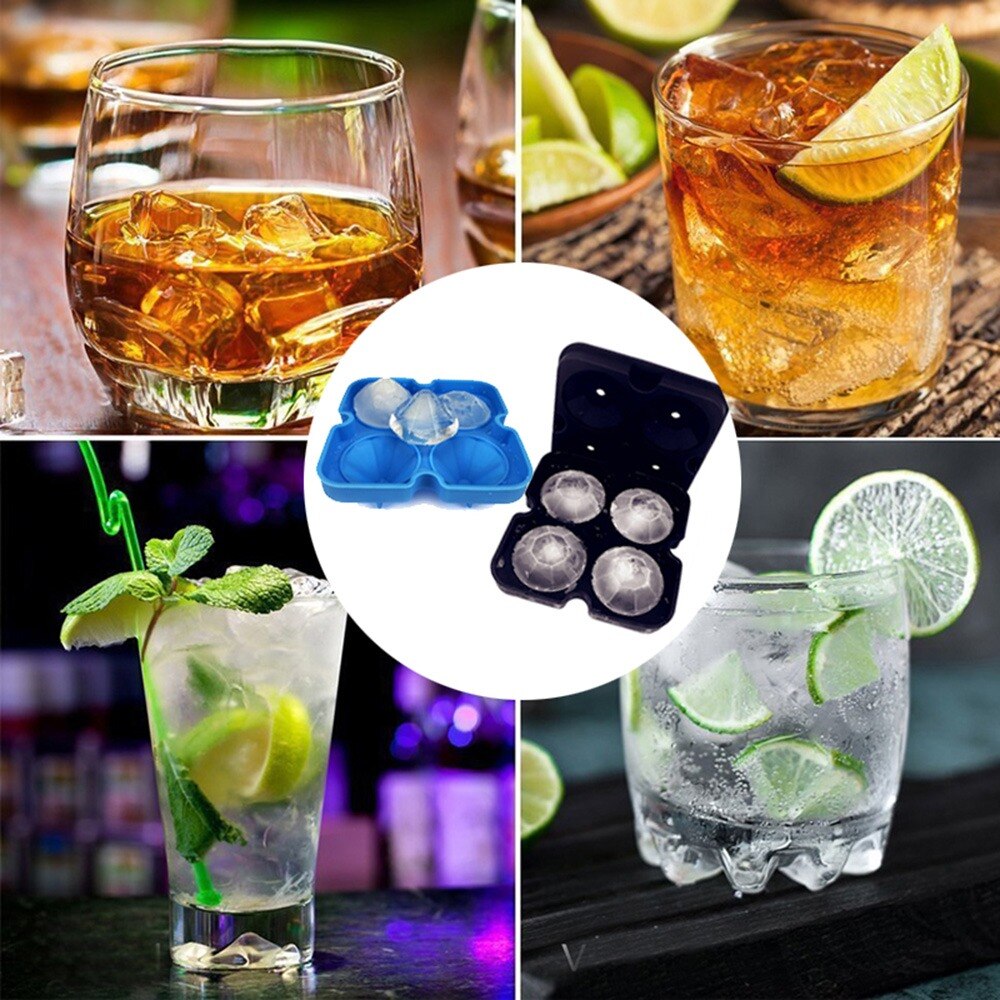 Diamond Ice Cube Tray Reusable 4 Cell Ice Cubes Maker Silicone Ice Cream Molds Form Chocolate Mold Whiskey Party Bar Tools
