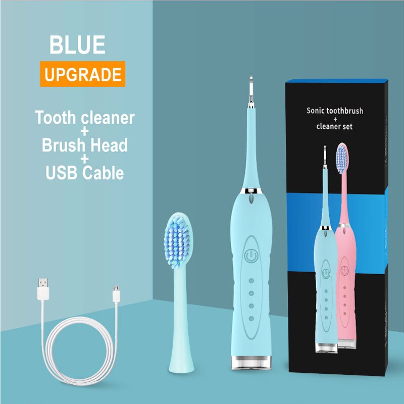 Eléctrico eliminador de sarro Tártara de blanqueamiento Dental recargable USB diente limpiador hogar portátil cálculo Dental removedor: BLUE SET 1