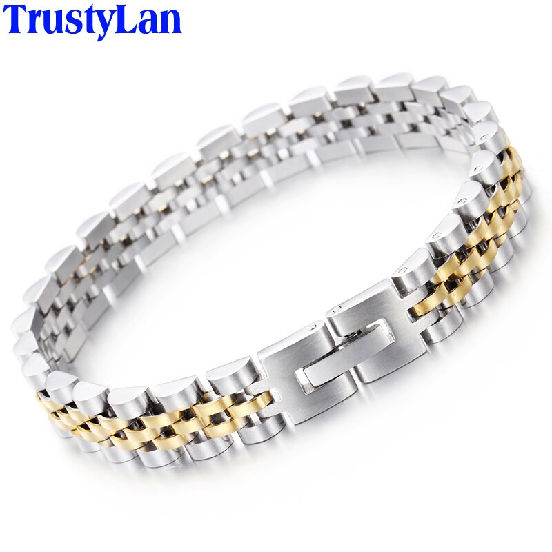 TrustyLan Rvs Armband Mannen Goud Kleur Horlogeband Armbanden & Armbanden Voor Man Mode-sieraden