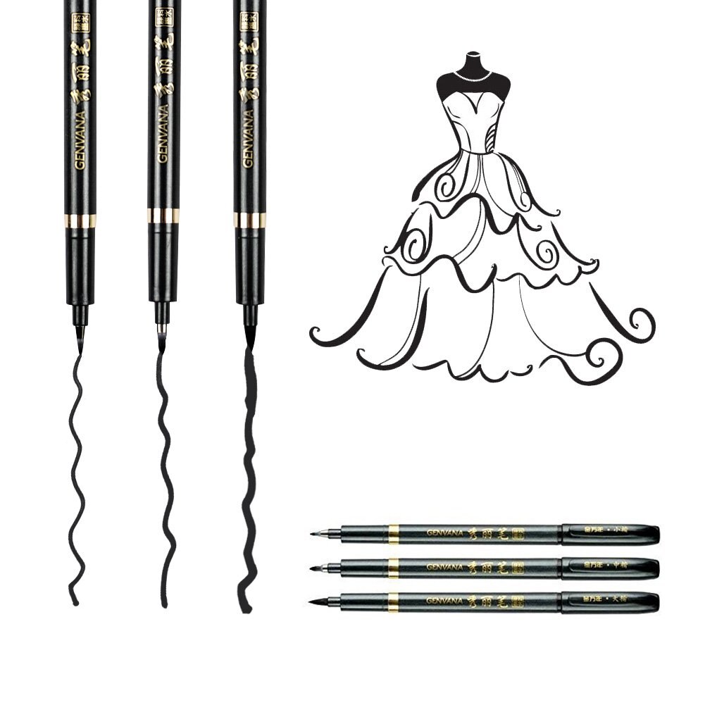 Felt Tip Brush Pen Set Manga Calligraphy Brush Ink Pen Writing Drawing Craft - Black