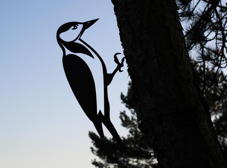 Woodpecker metal tree art bird silhouettes garden decor