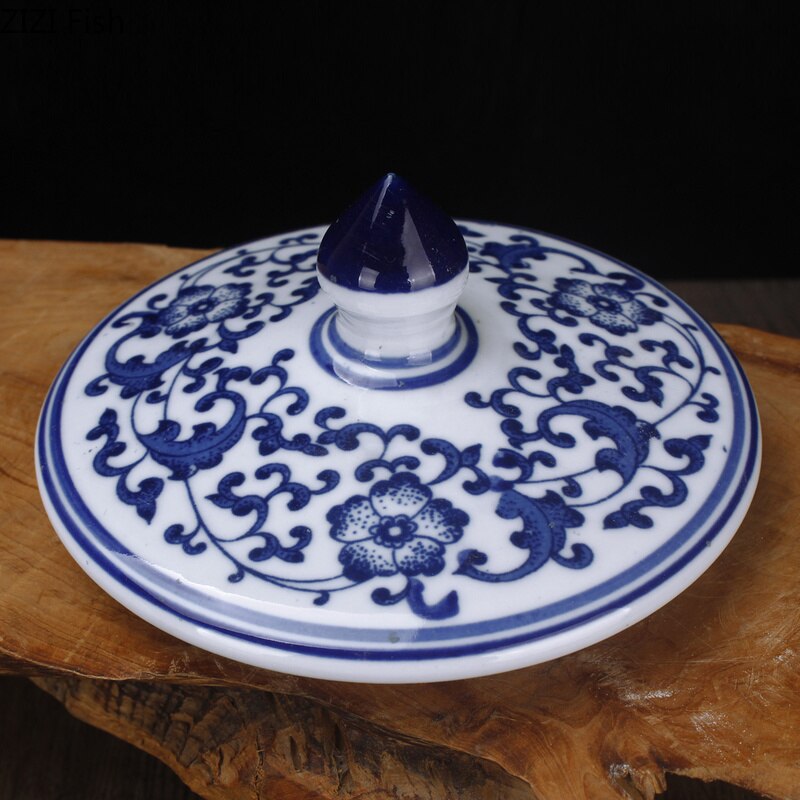 Ceramic Blue White Porcelain Storage Tank with Lid Living Room Entrance Decoration Tea Pot Candy Small Object Family Storage Jar