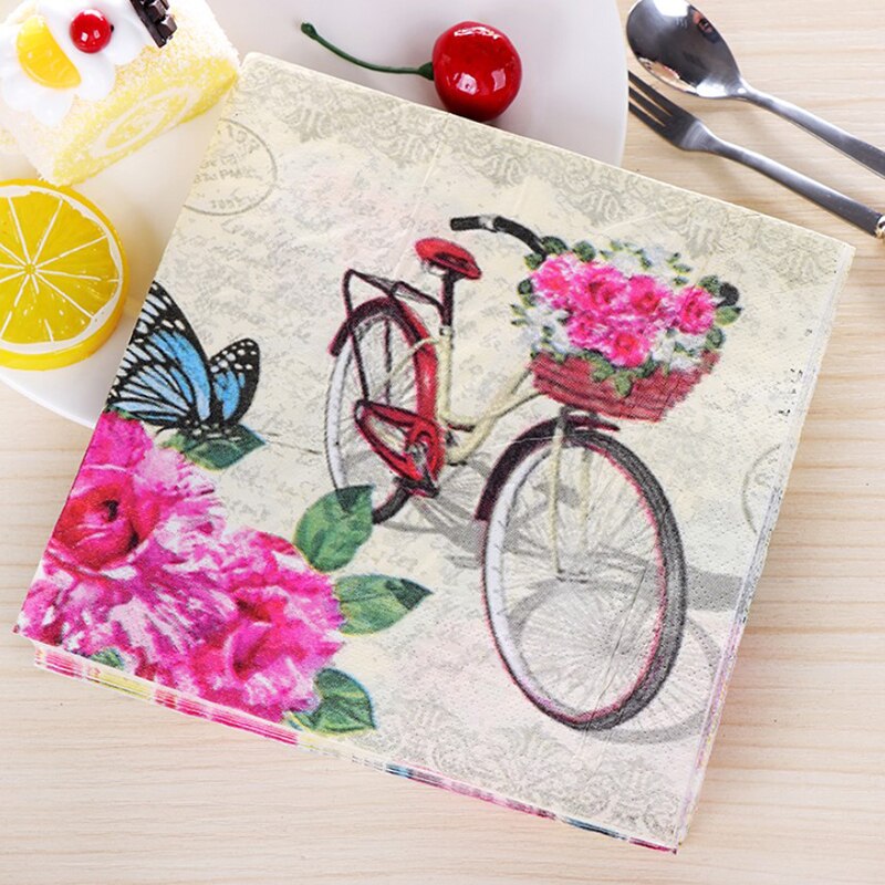 20 Vintage Servetten Gedrukt Papier Servetten Roze Bloem Vlinder Fiets Decoupage Servetten Wedding Party Tafel Decor Zakdoek: C