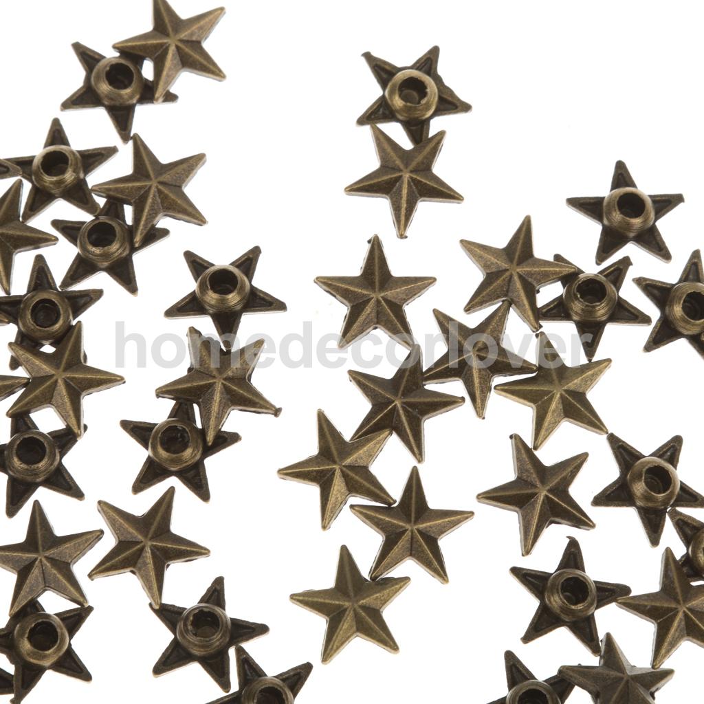Juego de 50 remaches de estrella DIY, tachuelas a presión, puntos decorativos de aleación para prendas de artesanía de cuero, accesorios DIY, picos de latón