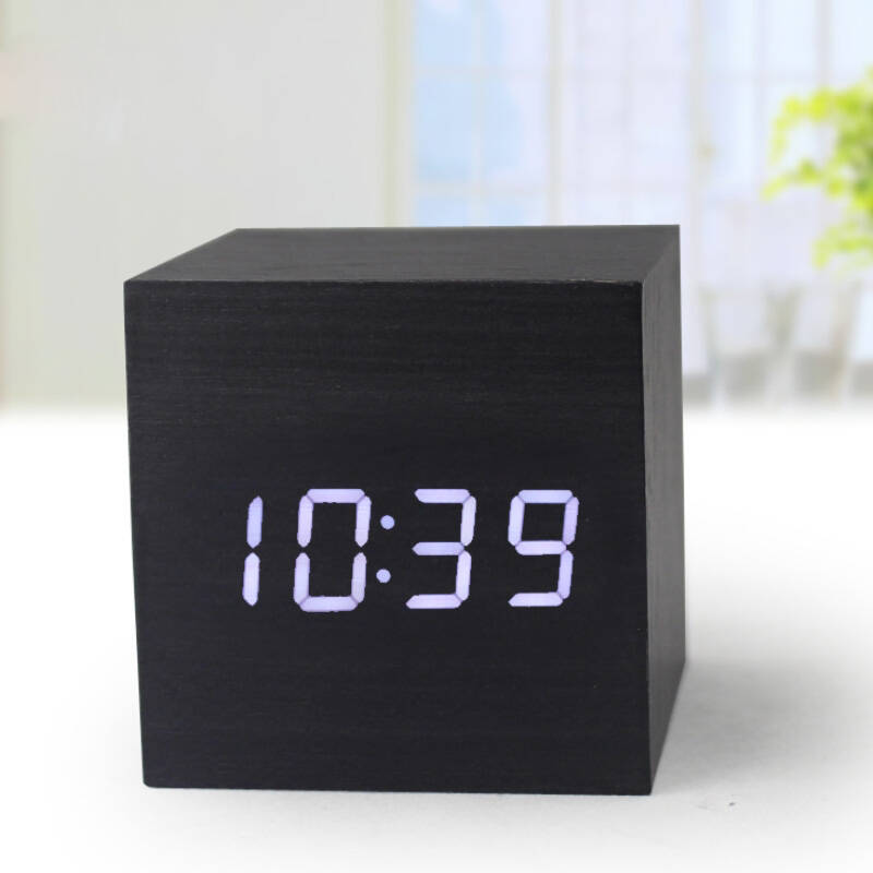 Wooden Cube Clock Modern LED Display USB Voice Digital Alarm Clock Despertador Luminous Control Clock