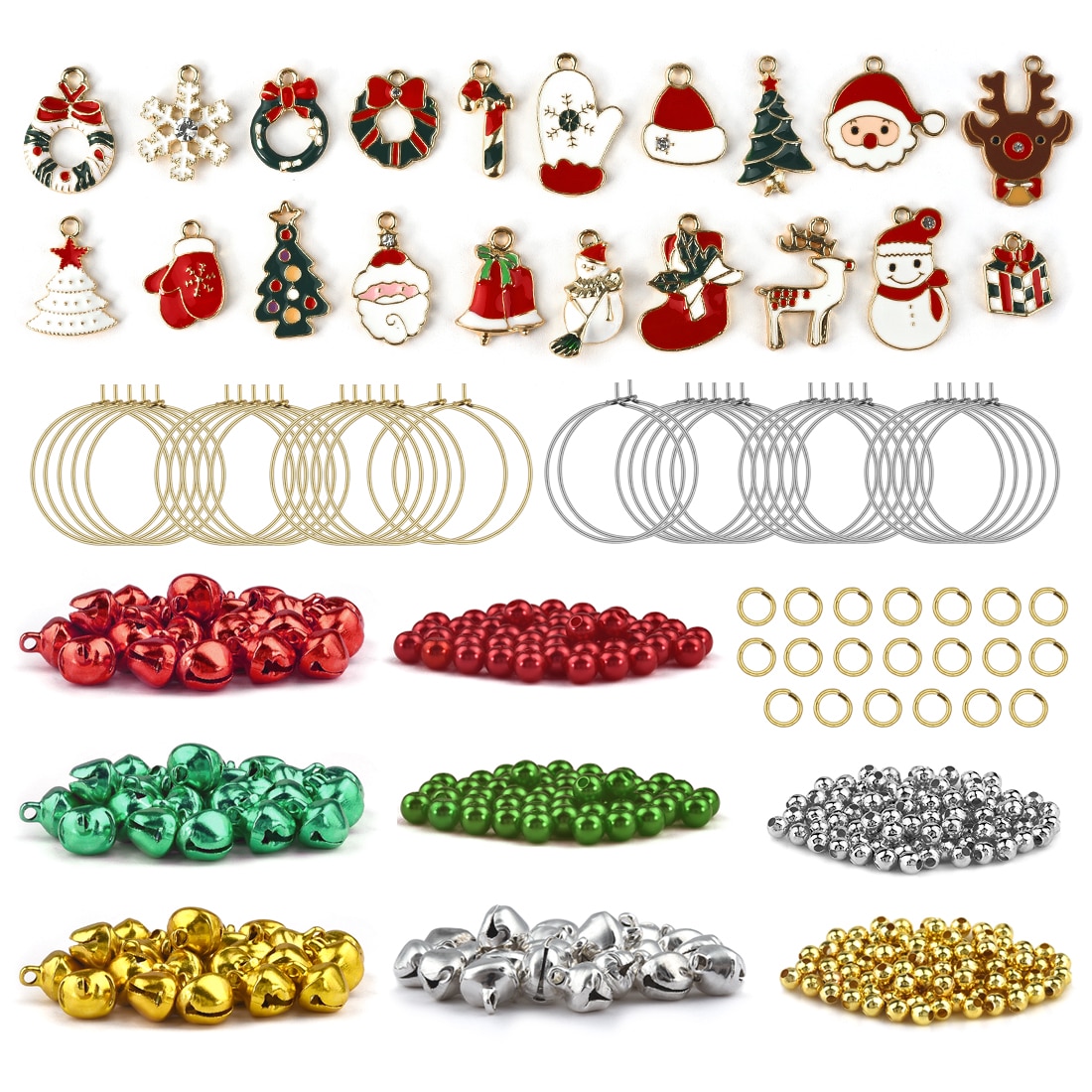 470 Stks/doos Diy Kerst Sieraden Maken Kits Legering Hangers Met Oorbel Haken Kleine Klokken Kralen Handgemaakte Earring Bevindingen