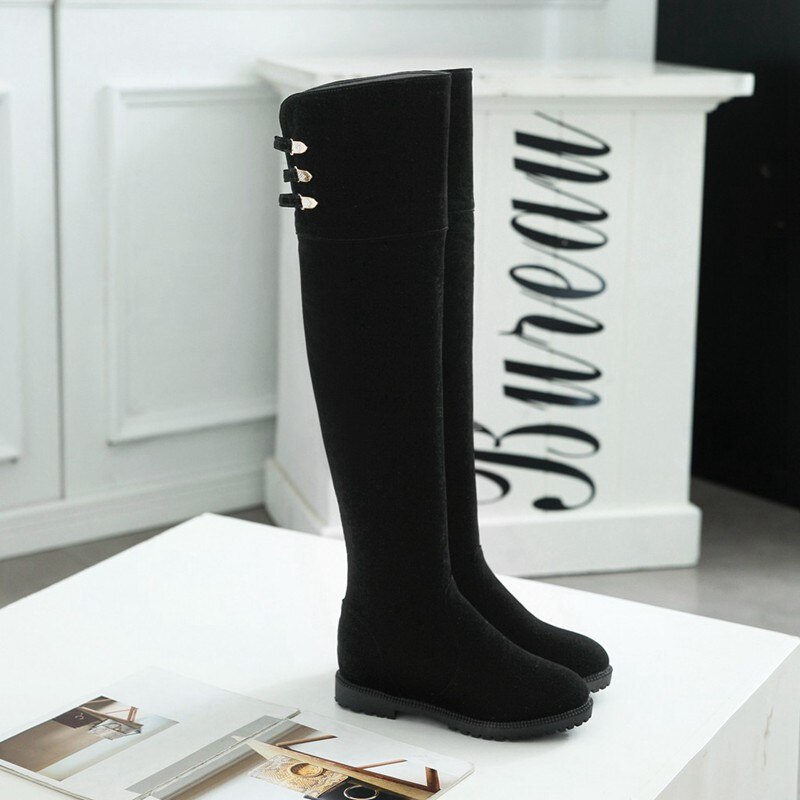 MBR FORCE automne et hiver en cuir PU sur le genou bottes classique simple noir plat femmes bottes
