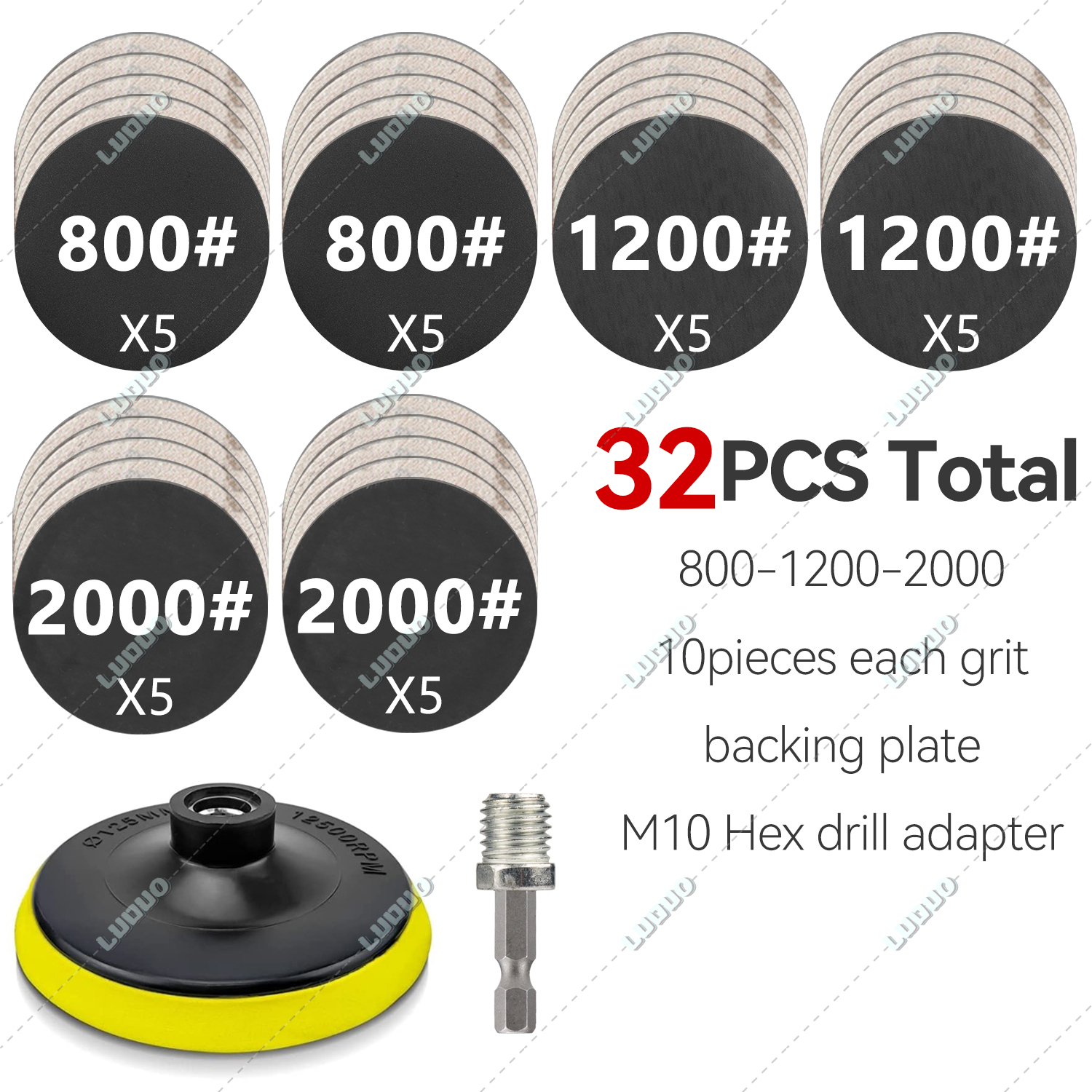 Foglio di levigatura rotondo a umido Carta vetrata per lucidatura a secco per dettagli auto Accessori per smerigliatrice per ripristino fari Carta per dischi abrasivi: bianca