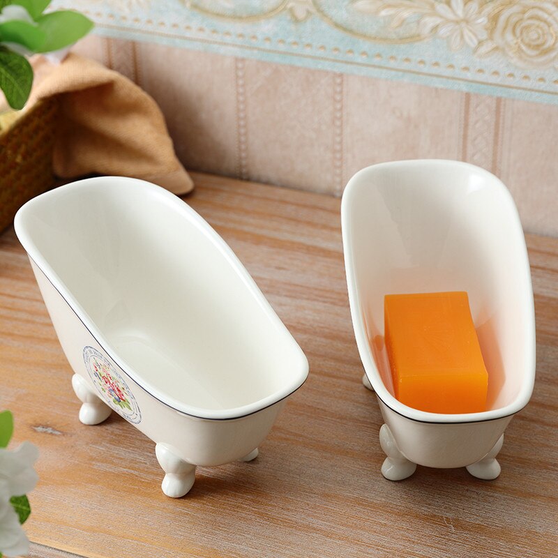 Badeværelse tilbehør keramiske sæbe fade brusebad holder container opbevaringsboks badekar form unik