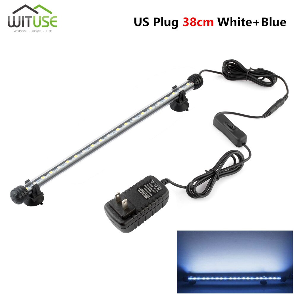 Waterproof LED Aquarium Lights Fish Tank Light Bar Blue/White 19/28/38/48CM Submersible Underwater Clip Lamp Aquatic Decor EU: 38cm US