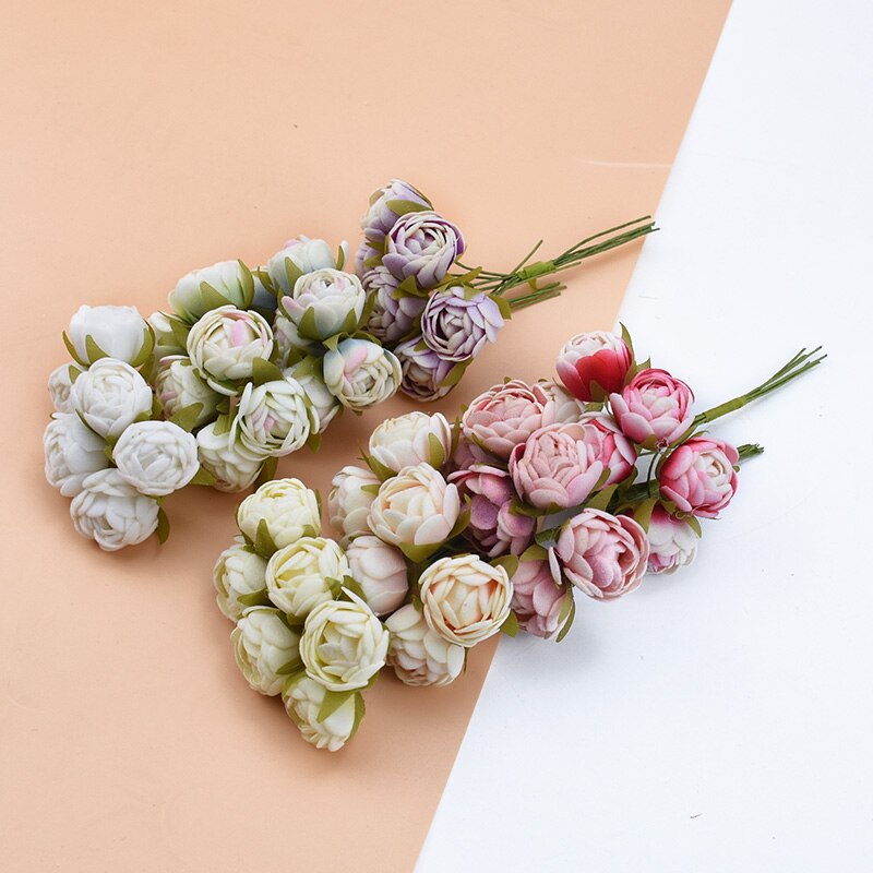 6 stk silke te knopper roser vaser til hjemmeinnredning julekrans gjør-det-selv-boks bryllup dekorative blomster kunstige blomster billig