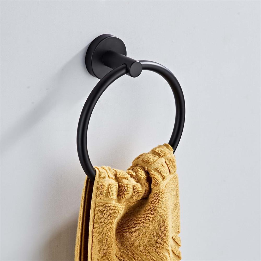 Juego de accesorios de baño ELLEN, soporte de papel higiénico negro, soporte para toalla, gancho para bata, anillo de TiweL, accesorios de baño ELF2300