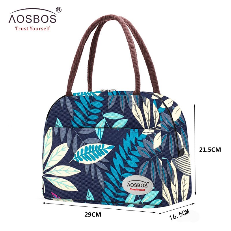 Aosbos Druck Leinwand Tragbare Kühler Mittagessen Tasche Thermische Isolierte Lebensmittel Taschen Lebensmittel Picknick Mittagessen Kasten Tasche für Männer Frauen freundlicher: Blau