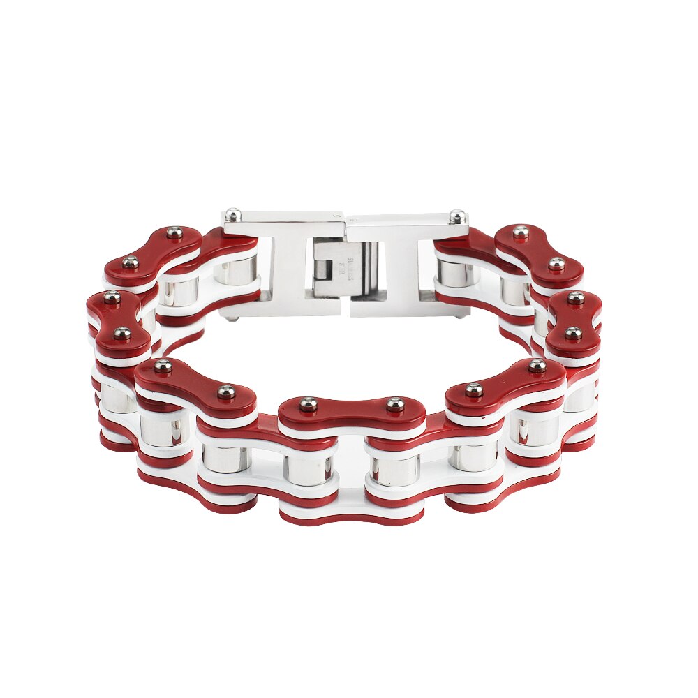 Punk Stainless Steel Bike Chain Bracelet Mens Bangle Link Chain Motorcycle Bicycle Style Bracelets Jewelry: Red White16mm / 22cm (8.7inch)
