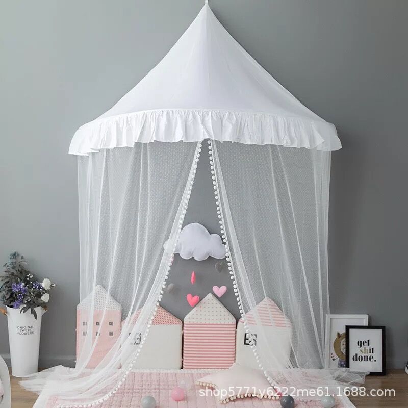 Children Play House Castle Kid Teepee Tents Cotton Foldable Tent Canopy Bed Curtain Baby Crib Netting Girls Boy Room Decoration: white bow
