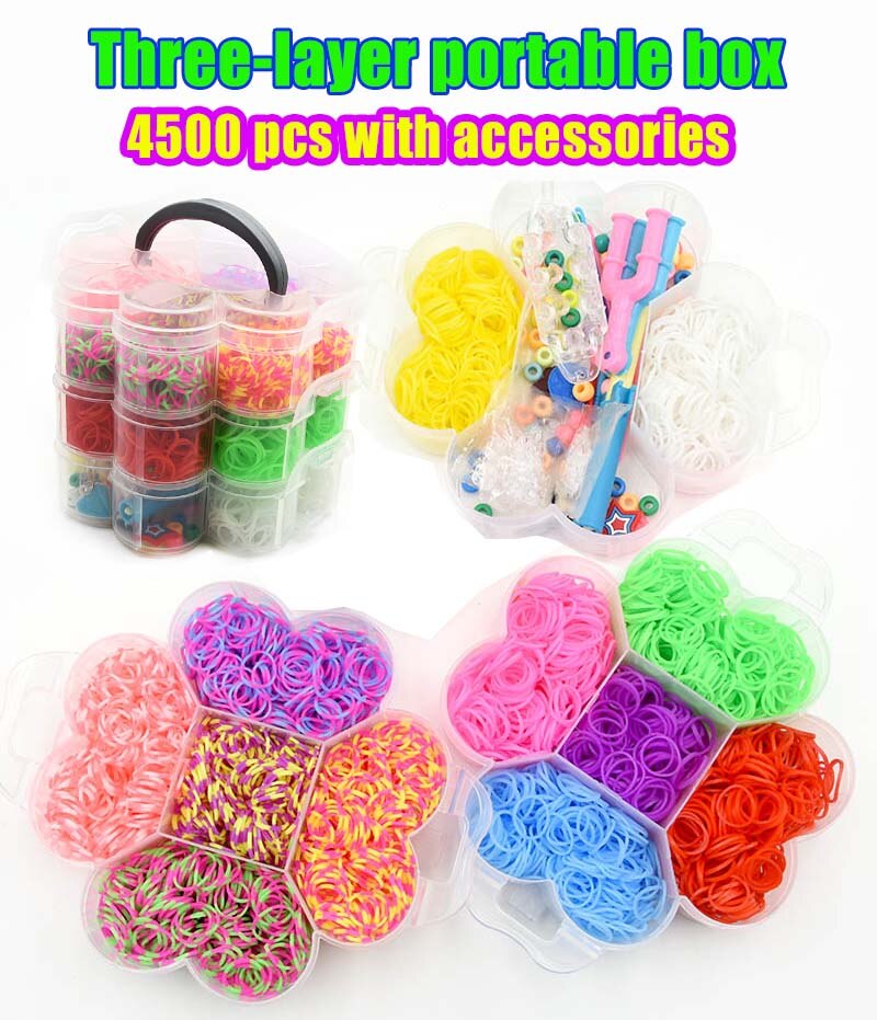 Elastische Rubber Loom Bands Kit Kinderen Weven Armband Speelgoed Rubber Girl Braid Vlechten Accessoires Kinderen Goederen: Multicolor