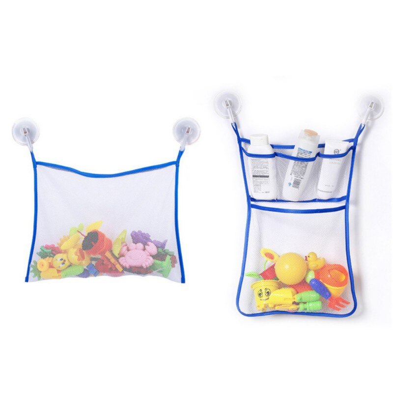 Baby Bath Toy Organizer Massive Baby Toy Storage Bin Quick Dry Storage Net + Lock Tight Suction Cups & Stickers Hooks: Blue