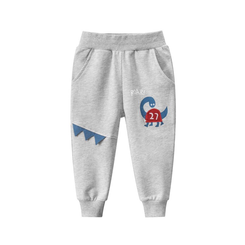 Pantalones deportivos largos de algodón 100% para niños de 1 a 9 años, chándal informal con dibujos animados, primavera y otoño: Gris oscuro / 100cm