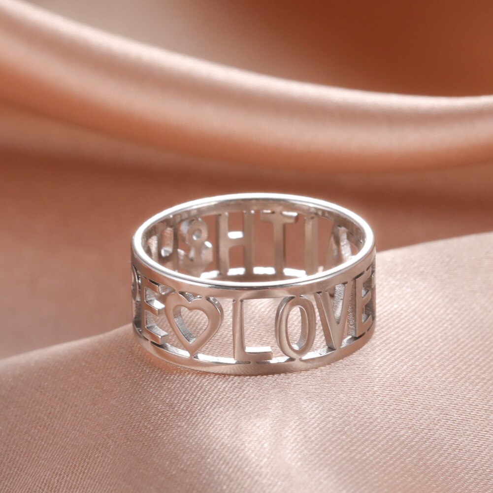 COOLTIME LOVE FAITH HOPE Couple Rings for Women Cross Heart Stainless Steel Wedding Engagement Ring Jewelry