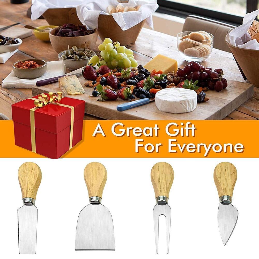 Rubber wood cheese board cheese pizza cutting plate cheese board cheese bamboo knives set with four Z7S6