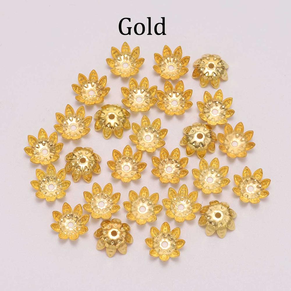 100 sztuk/worek 8mm 10mm kwiatowy koralik zaślepki złoty koralik czapki dla DIY wyrób biżuterii bransoletka kolczyki akcesoria ustalenia: Gold / 8mm
