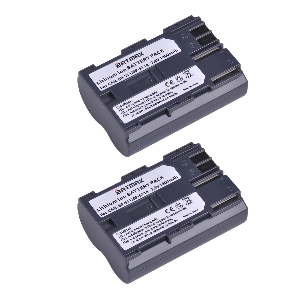 Batmax-Batería de repuesto para cámara de BP-511, cargador Dual LCD USB para Canon G6 G5 G3 G2 G1 EOS 300D 50D 40D 30D 20D 5D: 2 battery