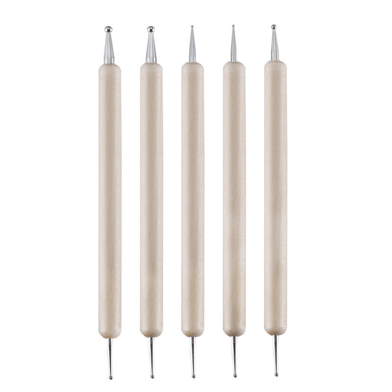 Lmdz 5Pcs Tweekoppige Houten Staaf Punt Boor Pen Diy Nail Punt Bloem Pen Houten Boor Pen