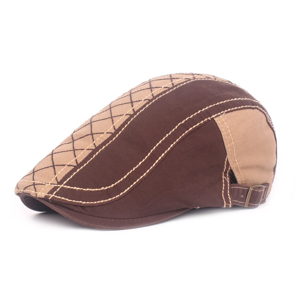 Unisex Men Cotton Plaid Ivy Cap Newsboy Boy Berets School Beret Flat Cap Outdoor Sun Visor Cap Sunhat: Dark Brown