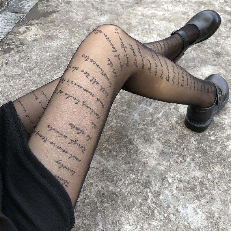 Engels Letters Medias Zwarte Kousen Dunne Panty Sokken Zwart Ins Nachtclub Girl Kousen Jk Zwarte Zijden Sokken Vrouwelijke